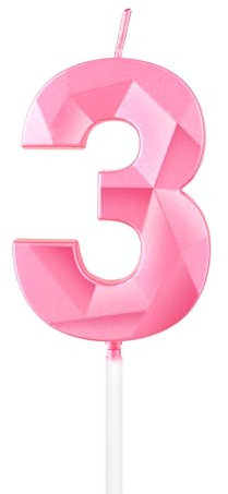 mciskin Pink 3rd Birthday Candles, 3D Number 3 Candles for Cake, Girls Boys 3rd Birthday Decorations,Pearl Pink Candle Cake Topper Decorations for Birthday Party Weddings Anniversary Supplies