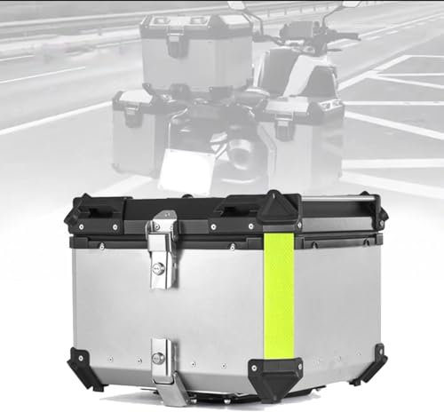 Motorradkoffer Top Case Roller Koffer 45L 55L 65L 80L 100L Reisen Helmkoffer Wasserdicht Topcase Gepäckträger Koffer Mit Montageplatte(Silver,55L)