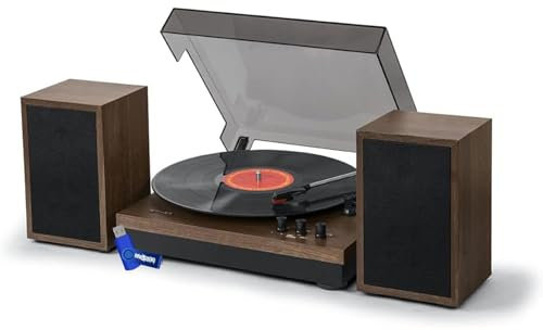 Bmi Platine Vinyle MT-108BT Muse stéréo 3 Vitesses 33/45/78 Tours - Fonction Bluetooth - Port USB Lecture et l'encodage+ clé 32gigas