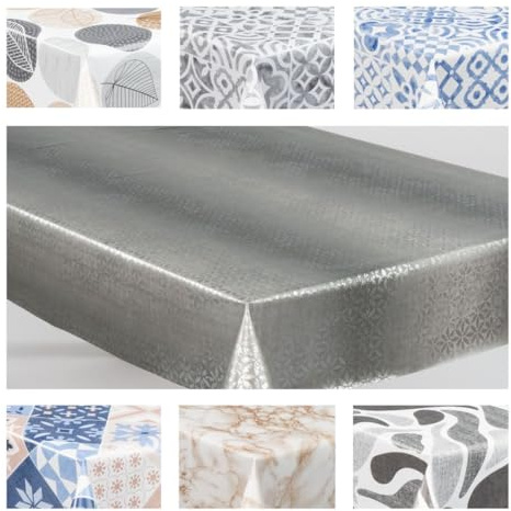 laro Wachstuch-Tischdecke Wachstischdecke Gartentischdecke, Muster:Blumen Hochglanz Grau, Größe:130x280