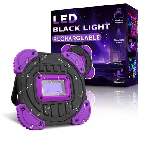Biuonk Rechargeable LED Black Light, Cordless 395nm Battery Powered Black Lights for Glow Party, Body Painting, Fishing, Halloween Party, Neon Glow Party, Fluorescent Poster, Christmas, 1 Pack