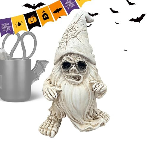 Décoration de nain squelette, sculptures naines en résine, statue de nain squelette rétro, ornements d'Halloween d'horreur, figurines naines de jardin crâne, décorations de jardin d'Halloween, nains