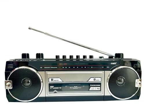 Retro Boombox, Radio Cassette Player Recorder, FM Radio, Headphone Jack, USB/Micro SD Slots, Convert Cassettes to USB/SD, Classic 80s Style Retro, Built-in Microphone
