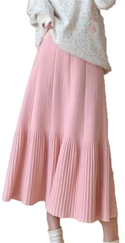 SUIUOI Jupe d'Hiver Mi-Longue Pour Femme en Laine, Midi en Jersey, Vintage Plissée, Ligne A, Élégante, 6 # Rose, Taille Unique