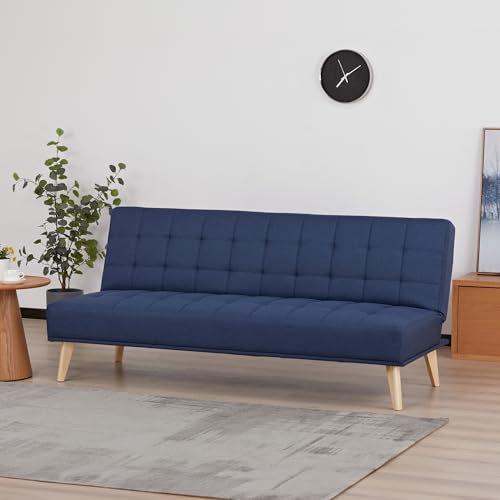[en.casa] Schlafsofa Pukkila 3-Sitzer Sofa mit Schlaffunktion Schlafcouch Polstersofa 180 x 86 x 81 cm Loungesofa Klappsofa Sofabett mit Holzgestell Bettcouch Gästebett klappbar Bettsofa Dunkelblau