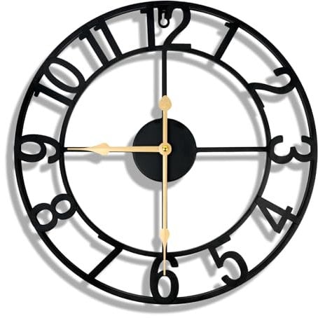 Vicloon Große Wanduhr, 40CM/16 Zoll Übergroße Modern Runde Wanduhr, Schwarz Metall Geräuschlos, Nicht Tickend, Batteriebetrieben, Retro Vintage für Wohnzimmer, Schlafzimmer, Küchen Dekoration