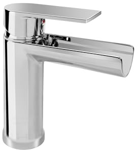 Marco Mammoliti | Miscelatore Monocomando Lavabo Cascata Cromo in Ottone con Asta Saltarello e Piletta, Altezza Bocca 95mm, 15,5x14,2x4,8cm