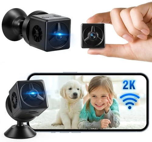 KIMTAR Mini Kamera, Mini Überwachungskamera 2K HD Überwachungskamera Innen, Mini Kamera Live Übertragung Handy Bewegungsmelder Nachtsicht für Startseite Büro Sicherheit