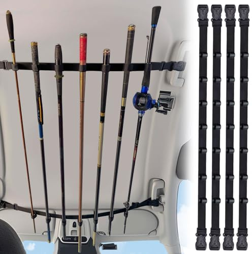 Diakey 7 Rod Fishing Rod Holder for Truck, Car Fishing Pole Storage Roof Rack for Vehicle SUV Wagon Van Jeep Carrier, 80-130cm Adjustable with 3-Point Buckle, 4 Pack