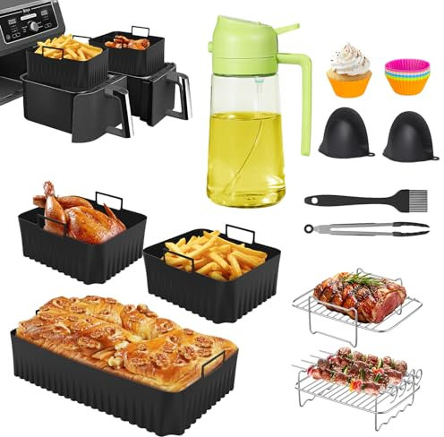 Verdenu 21 Pcs Air Fryer Accessories for Ninja Foodi Flexdrawer Air Fryer AF500UK/AF500UKCP, with Oil Sprayer, 1 * 10.4L & 2 * 5.2L Air Fryer Silicone Liner for Ninja Airfryer Accessories