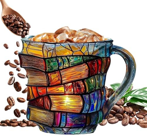 SVCEQZE Buchbecher, Kaffeetasse Buch, Lackierter Buchbecher, Gestapelte Bücher Neuheit Kaffeebecher, Farbiger Buch Becher, Bemalte Buchtasse, Getränke-Tasse Mit Griff, Home Deko