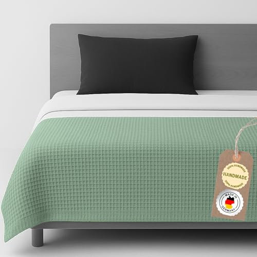 chambry Tagesdecke 135x200 cm - 100 % Baumwolle Waffelstruktur - weiche & atmungsaktive Baumwolldecke - zeitlose & waschbare Kuscheldecke, Möbelüberwurf, Couchüberwurf oder Bettüberwurf - Pastell Mint