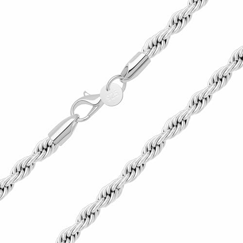 Nimbus Astelier S925 Silver 16 18 20 22'' 24 26'' 28 30 Inch 4.0mm Thick Chain Choker Long Necklace Gift For Women Men Delicate Jewellery (Twisted Rope Chain, 20.0 inches)