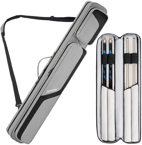 Jaffzora Pool Cue Case 2x2, Pool Stick Carrying Case Holds 2 Butts and 2 Shafts, Soft Billiard Cue Bag with Shoulder Straps, Gray (Bag Only)