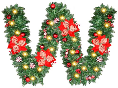 Guirnalda de Navideña, Guirnalda Navidad con Luces LED Impermeable, Corona Navideña Puerta 270cm, Decoración Navidad Moderna para Jardín, Chimenea, Escaleras, Exterior