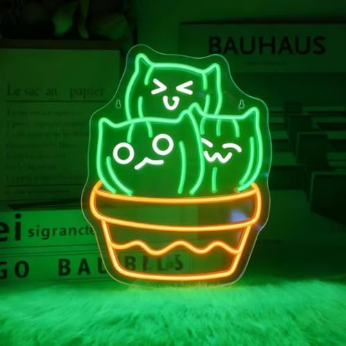 Kaktus Katze Neon Schild, LED Cactus Cat Neon Sign für Wand Deko, Dimmbare Leuchtschild USB Power für Kinderzimmer Spielzimmer Schlafzimmer Bar Pub Club Home Mann Höhle