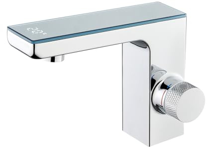 CREA Infrarot Sensor Wasserhahn Bad, mit Temperaturanzeige, Chrom | Digitalanzeige Bildschirm Warmes Kaltwasser Mischbatterie, Automatisch Berührungsloser Waschtischarmatur,304 Edelstahl