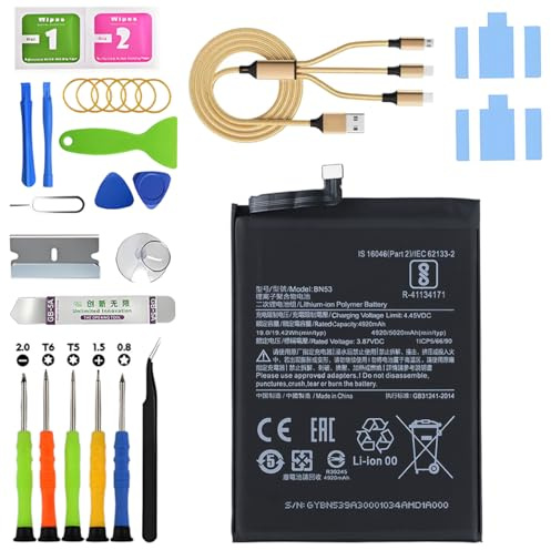 Batería para Redmi Note 10 Pro/Note 9 Pro Bn53 | con kit de reparación,5020 mAh,Polímero de Litio,Reemplazar la Bateria,para modelo:M2101K6G M2101K6R M2003J6B2G