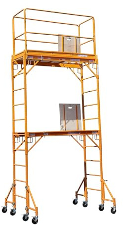 CBM Multipurpose Maxi Square Baker Style Scaffold Tower Package - 12 Feet, 1,000 Pound Capacity With Hatch Deck Guard Rail and Double U Lock