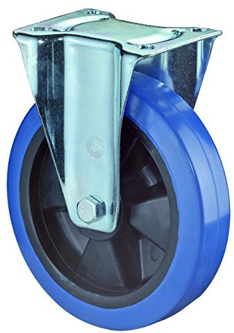 BS Rollen L410.B61.101 Transportrolle, Bockrolle, Ø 100 mm, Anschraubplatte, Elastikgummirad blau, Radkörper Kunststoff