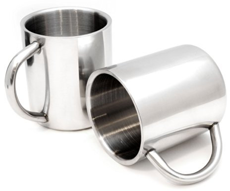 Ganzoo - Set di 2 tazze termiche in acciaio INOX, a doppia parete, isolate, 220 ml, colore: Argento