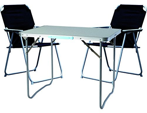 Mojawo 3tlg. Campingmöbel Set Alu Camping L70xB50xH59cm 1x Campingtisch mit Tragegriff + 2 Campingstühle schwarz Stoff Oxfort