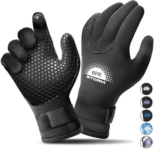 BPS 3mm Neoprene Scuba Gloves with Anti Slip Palm - Full Finger Gloves for Wetsuit, Spearfishing, Paddleboarding, and Other Water Activities - for Kids and Adults (Black/White, Small)