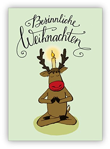 10 Stück Lustige Yoga Weihnachtskarte mit Yogi Hirsch und Kerze: Besinnliche Weihnachten • Weihnachtsgrußkarten inkl Umschläge zu Neujahr, Silvester für Familie, Freunde, Kollegen aus der Firma
