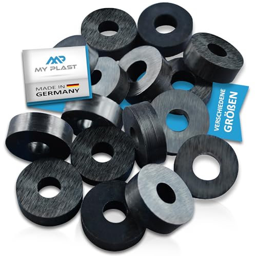 My Plast Distanzstücke – Distanzhülsen für Terrassen-Bau, runde Ausgleichsplättchen aus Kunststoff, 14 x 5,4 x 10 mm, 100 Stück, Schwarz