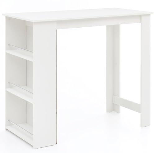 FineBuy Bartisch 120 x 60 cm Stehtisch Holz Küchenbartisch, Bartresen mit integriertem Regal, Tresentisch mit Bar, Tresen Küchen Tisch