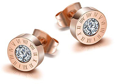 Feilok Damen Herren Edelstahl Neutral Ohrstecker Glitzern Kreis Römische Ziffern mit Zirkonia Ohrringe Geschenk für Weihnachten Geburtstag