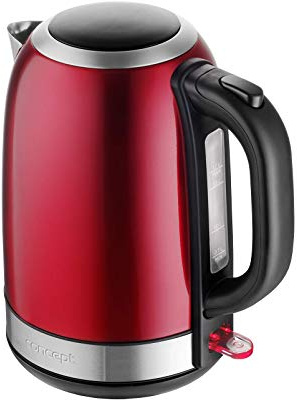 CONCEPT Hausgeräte RK3243 Edelstahl Wasserkocher in rot, 1,7 L, 2200 W