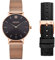 Kistanio Petite montre pour femme avec verre saphir et bracelet milanais + bracelet en cuir supplémentaire RG-BLKS-M-L-BK, Bracelet