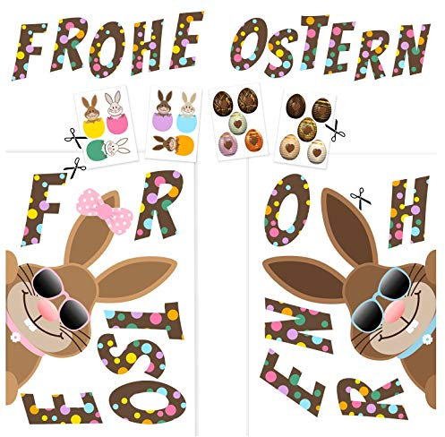 Lustige Oster-Deko als Fensterbilder zum Ausschneiden für Ostern DIY. Viele Osterhasen, Ostereier Beidseitig bedruckt
