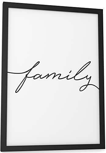 Papierschmiede® Typografie Poster, A4 fertig gerahmt (Rahmen: Material und Farbe wählbar), Wanddeko Bild mit Spruch in schwarz-weiß, Wohnzimmer, Schlafzimmer, Küche, family