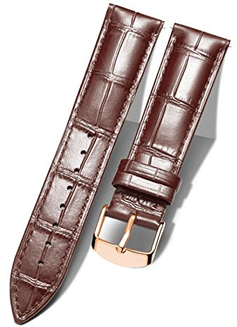 BINLUN Leder Uhrenarmband Krokodilmuster Schnellverschluss Ersatz Kalbsleder Uhrenarmbänder 10 Farben 13 Größen für Herren & Damen(Roségoldene Schnalle,Braun,16mm)