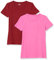 Amazon Essentials Camiseta de Manga Corta con Cuello Redondo y Corte Recto Mujer, Pack de 2, Burdeos/Rosa, XL