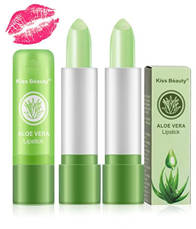 Yuccer 3 Stück Aloe Vera Lippenpflegestift Lippenstift Grün Set Aloe Lips Lippenbutter Jelly Lipstick Lipgloss Temperatur Farbwechsel Lippenstift Langlebiger Wasserfester für Mädchen Geschenk
