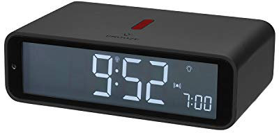 SELVA TFA Funkwecker Twist, mit Alarm-Aktivierung durch 180 Grad Drehung, Displaybeleuchtung, sanftem Nachtlicht, Lichtsensor und Snooze-Funktion (Anthrazit)