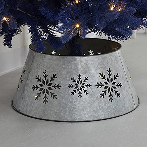 Light Up Christmas Tree Skirt LED Lights Snowflake 3 Piece Silver Metal Base Cover