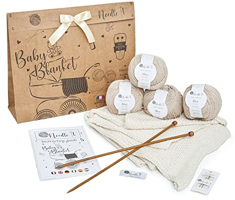 Needle It - Strickset für Anfänger komplett mit Stricknadeln - Babydecke zum Selberstricken - Geschenkidee (Weiß)