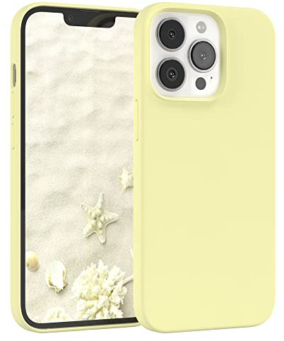 EAZY CASE Premium Silikon Handyhülle kompatibel mit iPhone 13 Pro, Slimcover mit Kameraschutz und Innenfutter, Silikonhülle, Schutzhülle, Bumper, Handy Case, Hülle, Softcase, Blass Gelb