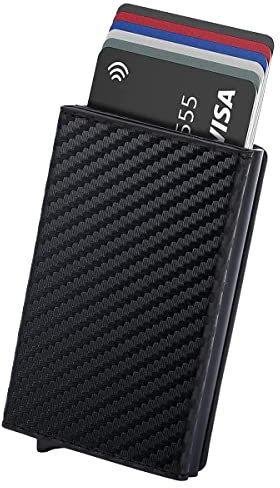 Hision Tarjeteros para Tarjetas de Credito, Automática Pop-up Billeteras de Protección RFID Cuero Cartera para Hombre y Mujer con Monedero