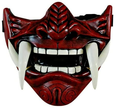 asky Demi-masque japonais Hannya Demon Oni Samourai Noh Kabuki Prajna Devil Demi masque pour cosplay (rouge) Taille M