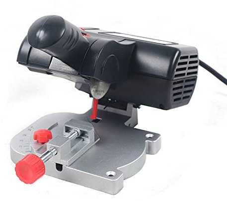 Mini sierra ingletadora eléctrica 0°-45°, 90 W, sierra circular de mesa con hoja de sierra para metales + hoja de sierra de resina