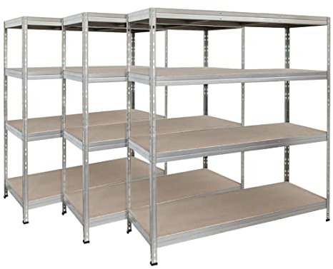 Master Regale 3er-Set Rivet Schwerlastregal mit HDF-Platte 180x150x60cm (HxBxT), 4 Böden, 250 kg pro Boden, verzinkt. Metallregal Kellerregal Lagerregal Werkstattregal
