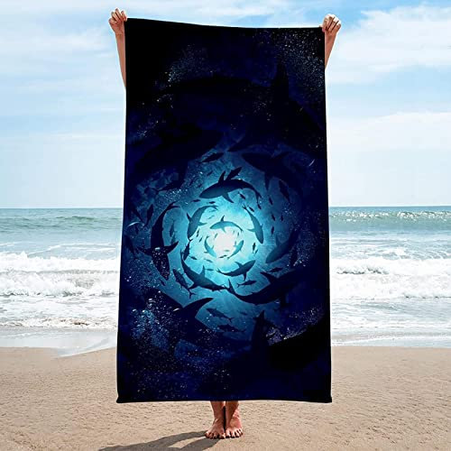 Strandtuch Hai, Mikrofaser Strandtuch Ozean Handtuch Groß 100x200 cm Badetuch Strandhandtuch Schnell Trocknendes Sandfreies Weiches Saunatuch, reisehandtuch, Badehandtuch