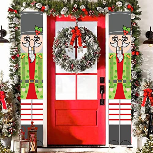 QIAMNI Nussknacker Frohe Weihnachten Banner Dekorationen-Lebensgroße Soldat Modell Nussknacker Banner Hängeflagge für Haustür Hof Garten Outdoor Indoor Urlaub Party