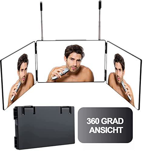 GelldG 360 Grad Spiegel, Höhenverstellbarer und Faltbar 3-Wege-Spiegel, Tragbarer Kosmetikspiegel für Make-up, Frisieren, Badezimmer, Schlafzimmer, Styling - Ohne LED