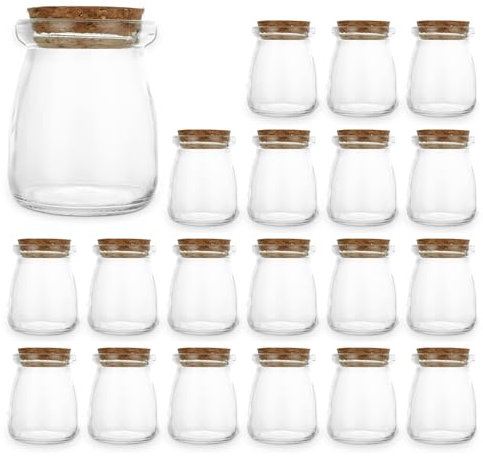 CYEER 20 Pack 100ml Small Glass Storage Jars with Cork Lids, Mini Mason Jars Milk Bottles Pudding Pots, Yogurt Pots Storage for Food, DIY Projects